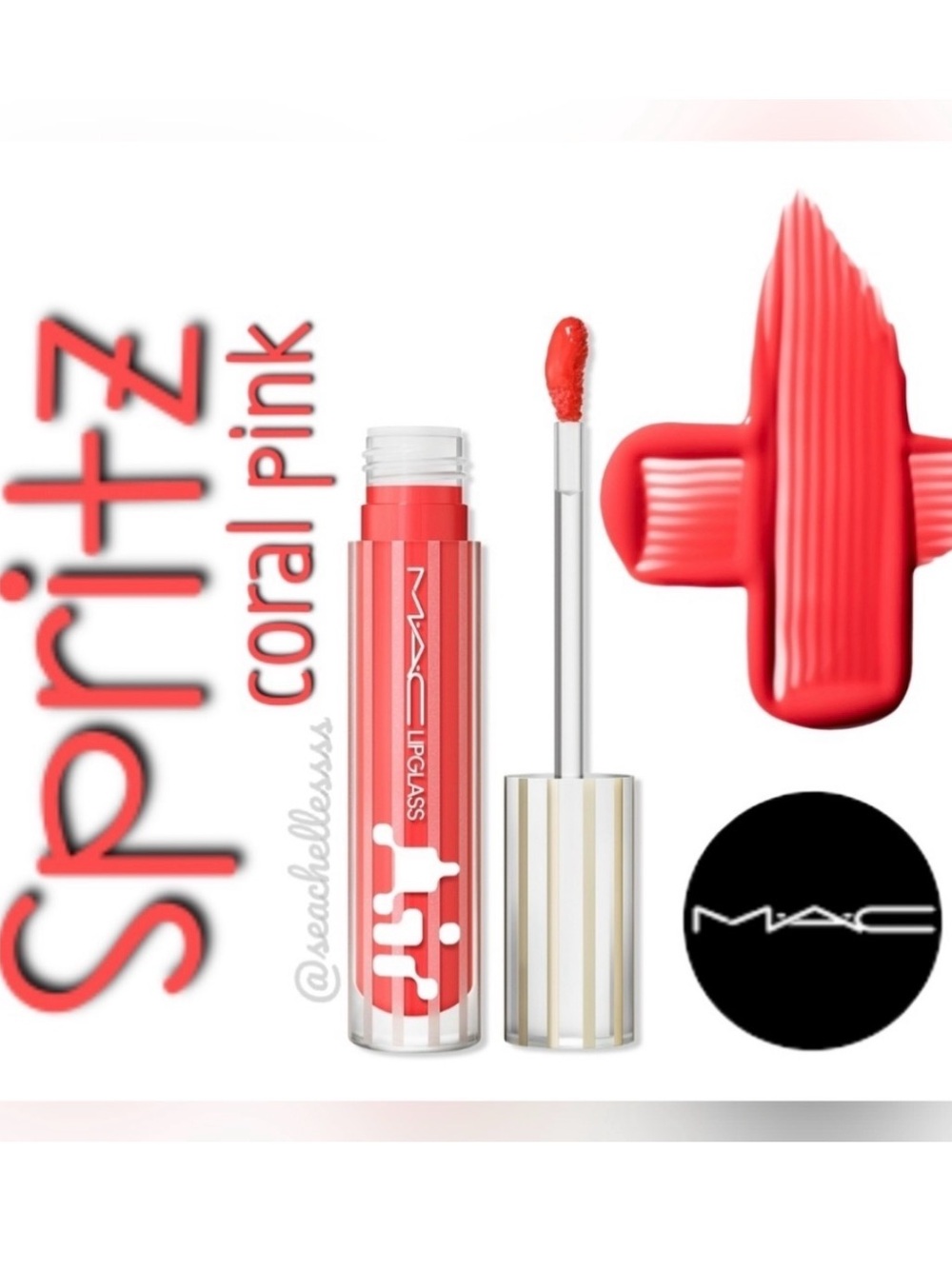 Mac Lipglass Air Non-Sticky Gloss Spritz Coral Pink Brand New In Box